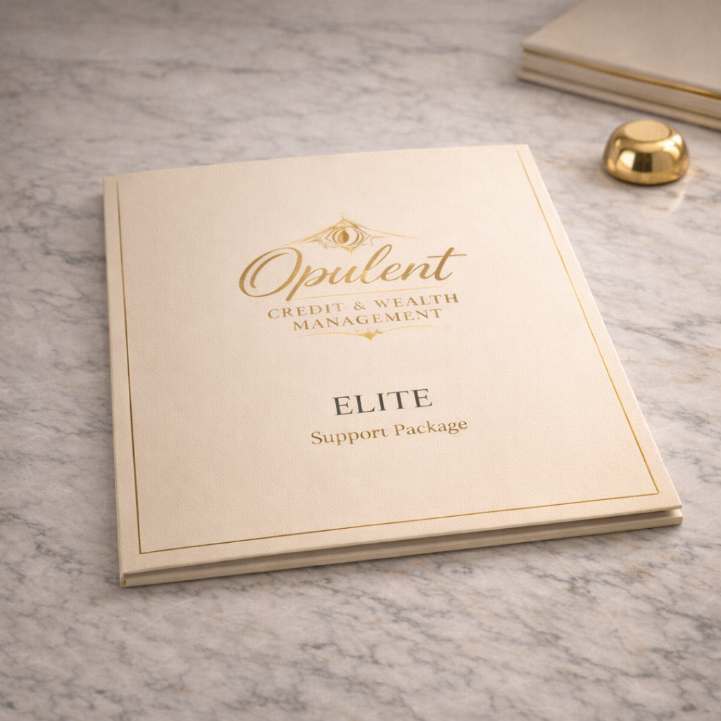 Opulent Credit & Wealth Management Elite Support Package on a marble surface